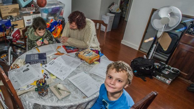 HENCAST (Home Education Network of Canberra and the Southern Tablelands ) President Michelle Allen of Queanbeyan and her sons Xander, 9, and Alex, 11 enjoy homeschooling. Photo by Karleen Minney.