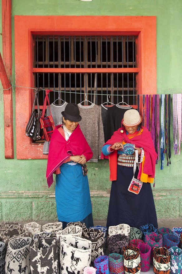 Out in the open: Llama handcraft at a small market at Guamote, Ecuador.