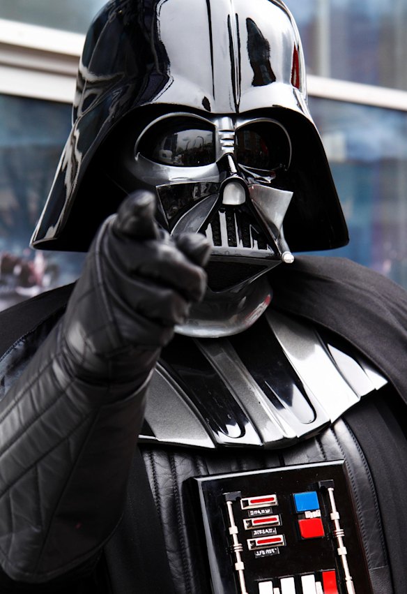A Darth Vader character at a Sci-Fi-London costume parade in the UK.