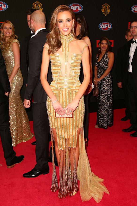 Rebecca Judd arrives at the 2015 Brownlow Medal count on Monday evening.