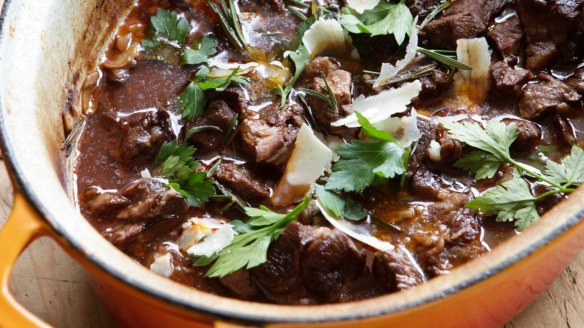 Lamb stew with red wine, anchovies and parmesan. 