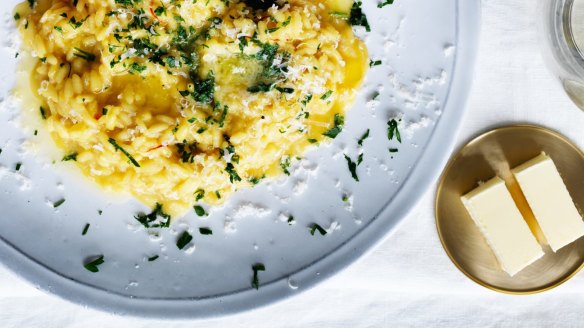 "A good risotto is going to benefit from some extra butter and parmesan at the end of the process, that's for sure," says Gilmore.