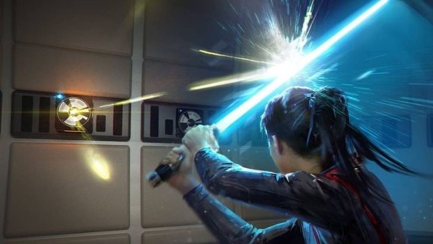 Star Wars: Galactic Starcruiser's lightsaber training facility (concept art).