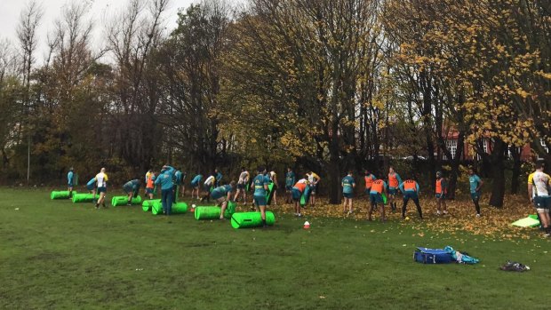 Kicked off: The Wallabies were booted off their training field in Edinburgh on Tuesday. 