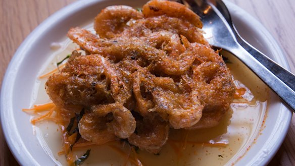 Fried Clarence River School prawns.