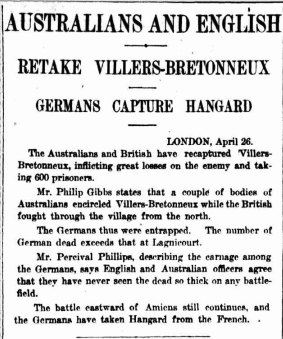 Sydney Morning Herald, 27th April, 1918.