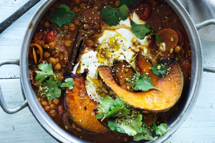 Jill Dupleix's chickpea and pumpkin bake.