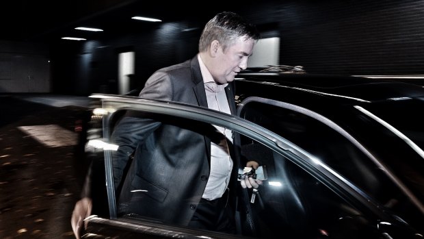 Eddie McGuire leaves Collingwood's headquarters at the 'Holden Centre' after Tuesday's board meeting. 