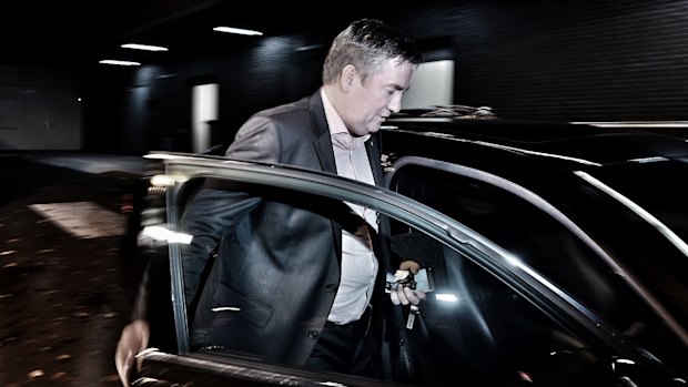 Eddie McGuire leaves Collingwood's headquarters at the 'Holden Centre' after Tuesday's board meeting. 