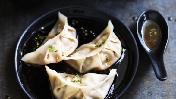 Pork and chive dumplings with red vinegar sauce <a href="http://www.goodfood.com.au/recipes/pork-and-chive-dumplings-with-red-vinegar-sauce-20160208-4a8l8"><b>(recipe here)</b></a>.