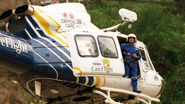 The CareFlight helicopter taking part in a rescue at Stanwell Tops in NSW.