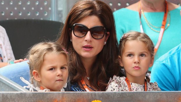 Family affair: Myla Rose and Charlene Riva with mother Mirka Federer watch Roger in 2013.