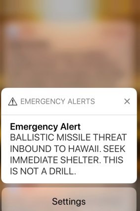 The false incoming ballistic missile emergency alert sent from the Hawaii Emergency Management Agency system.