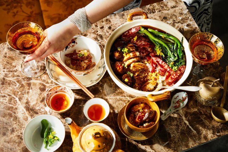 Rosheen Kaul's claypot rice with chicken and choy sum.