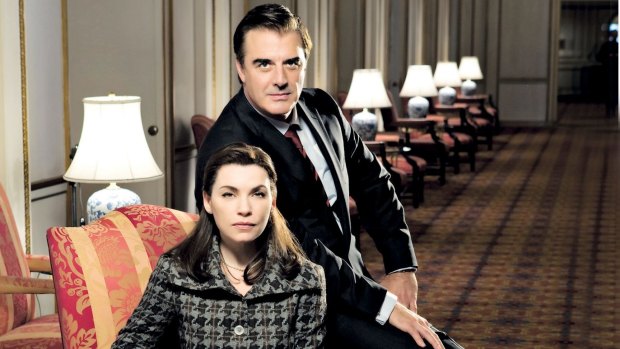 Julianna Margulies as Alicia Florrick and Chris Noth as Peter Florrick in The Good Wife.

