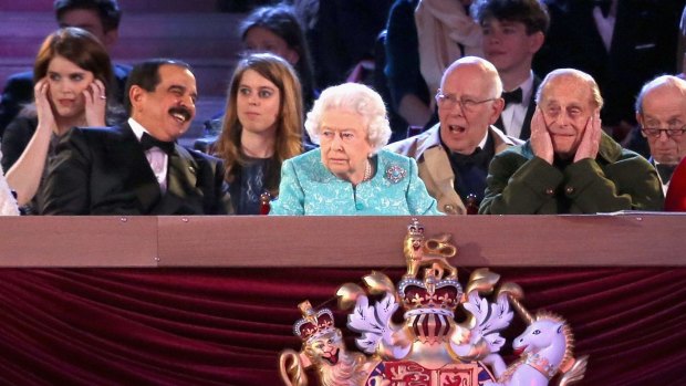 The King of Bahrain, Hamad bin Isa al-Khalifa, sits at the right hand of the Queen during the televised celebration of her  90th birthday at Windsor Castle.