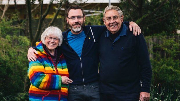 Same-sex marriage advocate Ivan Hinton-Teoh, with his parents Dianne and Ian.