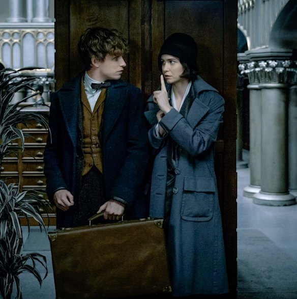 Eddie Redmayne as Newt Scamander and Katherine Waterston as Porpentina Goldstein. 