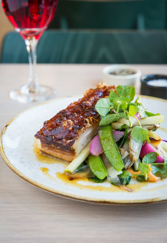 Honey-glazed pork belly.