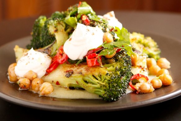 Broccoli with chickpeas and labna at Little Andorra in Carlton.