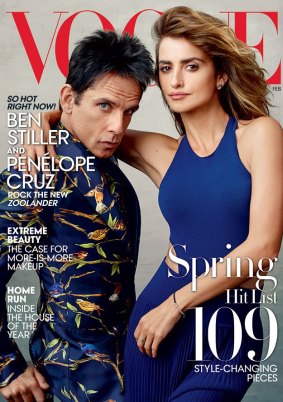 Ridiculously good-looking: Ben Stiller as Derek Zoolander on the cover of Vogue with Penelope Cruz.