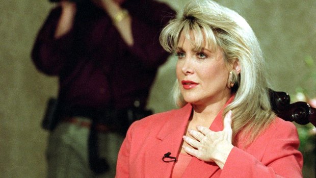 Gennifer Flowers during a 1992 interview at the height of the Clinton affair scandal.