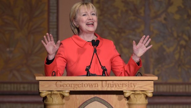 Former Secretary of State Hillary Clinton speaks at Georgetown University in Washington on Friday.