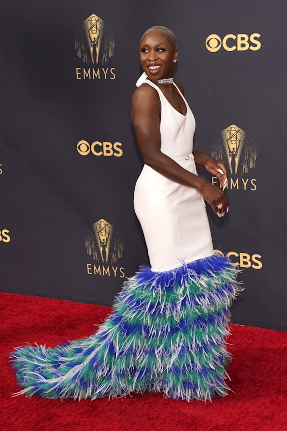 Cynthia Erivo arrives at the 73rd Primetime Emmy Awards wearing custom Louis Vuitton.