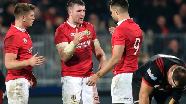 Many leaders: Owen Farrell, Peter O'Mahony and Conor Murray celebrate after defeating the Crusaders.