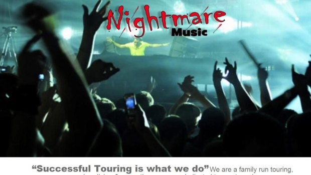 "Successful Touring is what we do": a screenshot of the Nightmare Music website.