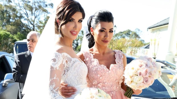 Kat Mehajer arrives at her wedding  with brother Salim's date Constance Siaflas.