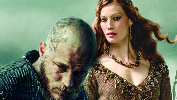 Travis Fimmel (Ragnar) and Alyssa Sutherland (Queen Aslaug) in <i>Vikings</i>.