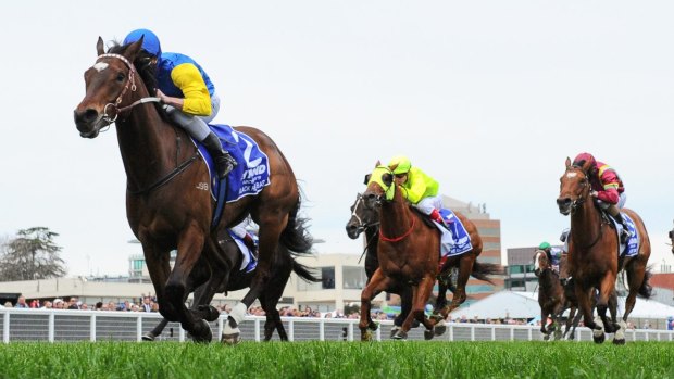 Outstanding record over 1400 metres: Black Heart Bart wins the Underwood Stakes at Caulfield in September.