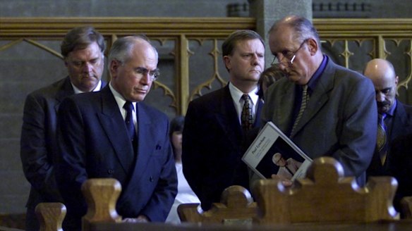 Former prime minister John Howard with deputy prime minister Tim Fischer. 