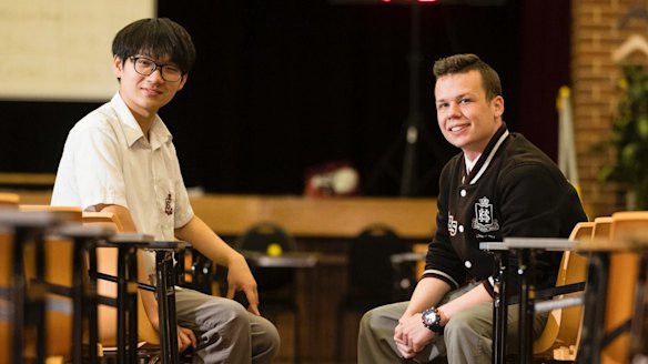 Shaun Guo and Mitchell Sayer are among more than 60,000 students across the state to sit compulsory English exams on Monday, marking the start of the HSC exams.