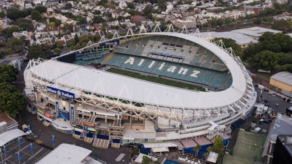 An aerial view of Allianz Stadium in Moore Park.