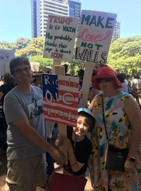 Christopher and Michelle Fandrich with Xander, 8, all from Austin, Texas, now living in Australia. 