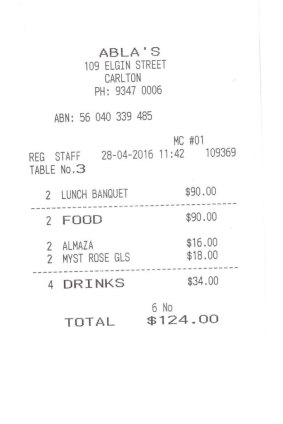 Receipt for lunch with Lior.
