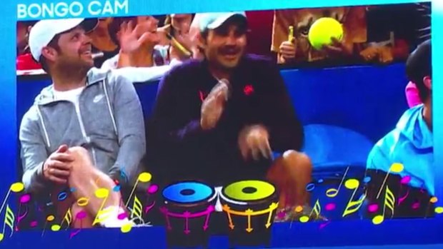 Getting involved: Roger Federer hams it up in Perth.