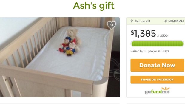 The crowdfunding campaign to raise money to cover the cost of Ash's cot.