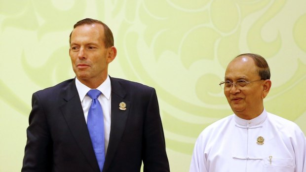 Myanmar's president Thein Sein, right, and Australia's prime minister Tony Abbott in Naypyitaw last year.