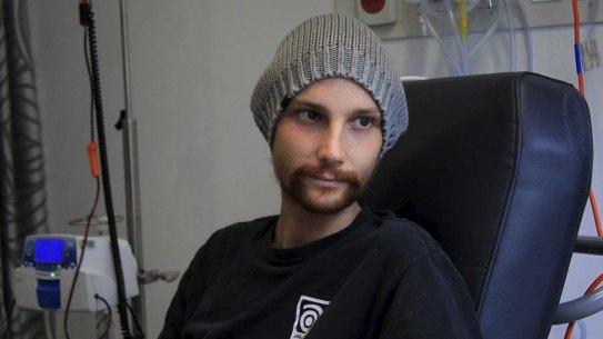 Jack Richards having a blood transfusion at the Chris O'Brien Lifehouse