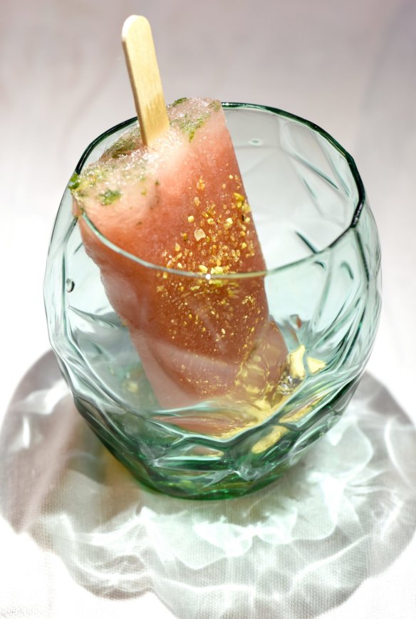 Watermelon and mint popsicle.