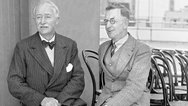 The two men who did most to turn the exploits of the Anzacs at Gallipoli into the stuff of legend. English poet John Masefield. With him is Charles Bean. a Herald journalist who became Australia's official war correspondent. 