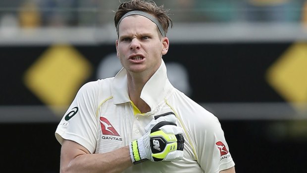 All heart: Steve Smith thumps his chest after scoring his epic hundred