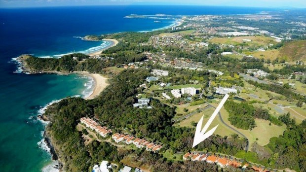 Coffs Harbour and the villa complex bordering the national park on Five Islands Drive.