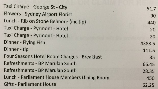 Big spenders: The council's reconciliation of petty cash record with the $4500 Flying Fish restaurant bill, including tip.
