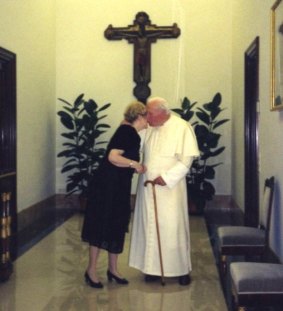 Anna-Teresa Tymieniecka and John Paul II share a quiet moment in the Vatican.