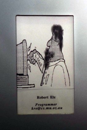 Media shy: Robert Elz's cartoon, instead of a photograph, adorned a staff board at the University of Melbourne in 1996.