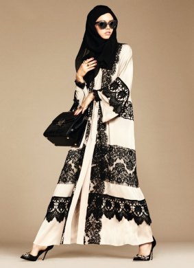 Dolce & Gabbana's new abaya collection includes hijabs and abayas in neutral colours featuring luscious lace trims